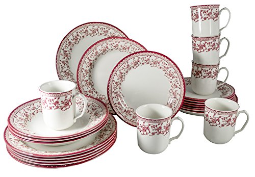 24 Piece Porcelain Dinnerware Set for 6 (Aster Pink / 24)