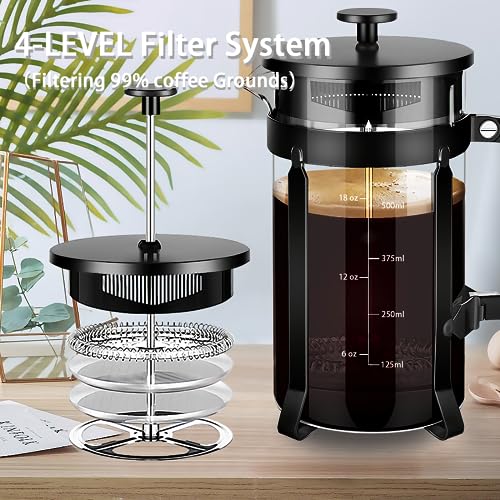 French Press Coffee Maker 304 Stainless Steel Coffee Press (Black / 21 oz)
