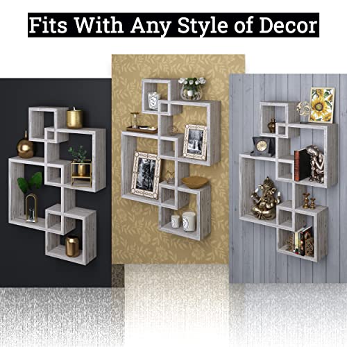 4 Cube Intersecting Shelves (Rustic White / 4)
