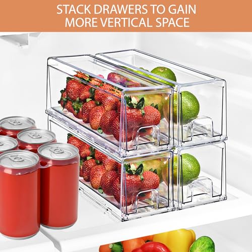 Clear Storage Drawers for Refrigerator with Handles (4 Pack / Small)