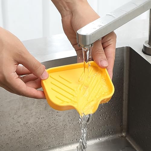 Silicone Soap Dish with Drain Spout (Yellow / S(4.9"×3.2"))