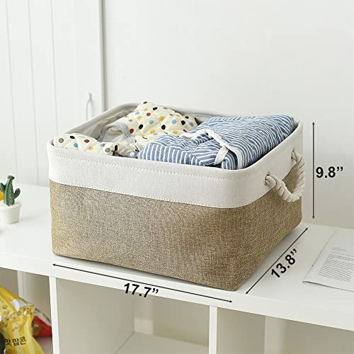 Organization and Storage Basket for Organizing (White & Khaki / 3PCS/X Large -17.7Lx13.8Wx9.8H)