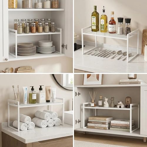 Stackable Kitchen Cabinet Organizer Shelf Pantry Rack (Set of 1 White / 14.8'' W)