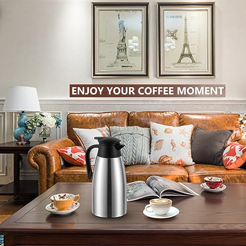 70 Oz Insulated Thermal Coffee Carafe Stainless Steel Double Walled Vacuum Coffee Thermos (Sliver, 2L)
