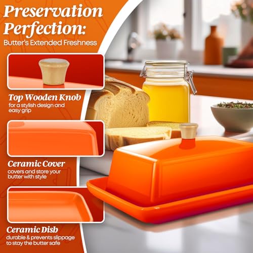 Extra Large Ceramic Butter Dish with Lid (Orange / Extra Large)