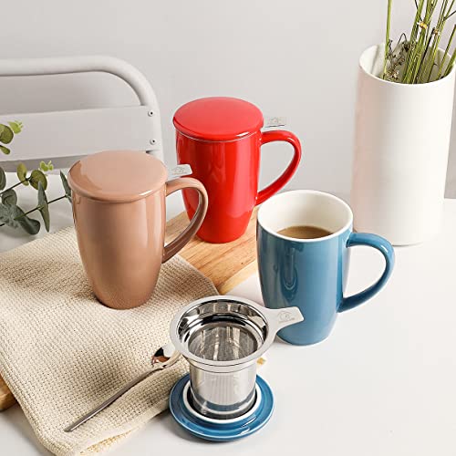 Sweejar Porcelain Tea Infuser Mug with Lid (Fog blue / Tea Cup(16 Fl Oz))
