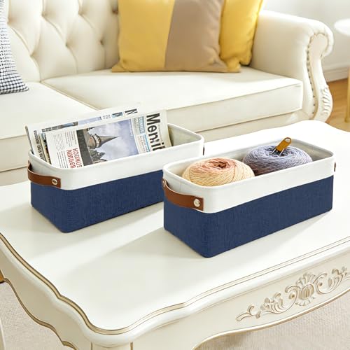 Small Fabric Storage Baskets (NavyBlue / Off-White / Narrow-15"x6"x5")