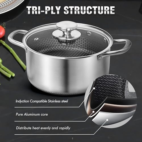 Hybrid Nonstick 6 Quart Stainless Steel Stockpot with Glass Lid (6 Quarts)