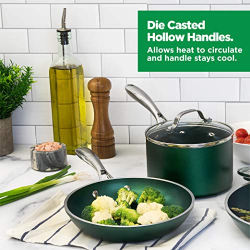Diamond Granite Stone Classic Emerald Pots and Pans Set with Ultra Nonstick Durable Mineral & Diamond Tripple Coated Surface (Emerald Green)