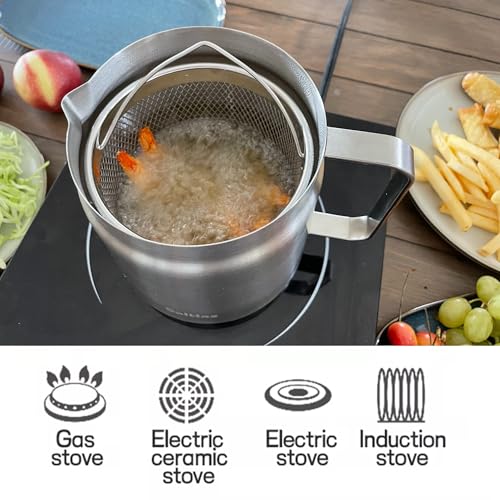 304 Stainless Steel Deep Fryer Pot with Basket and Oil Strainer
