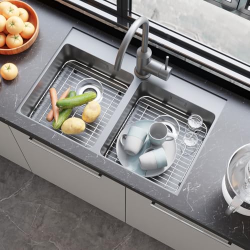 2Pack Stainless Steel Sink Protectors (2Pack-13.1''x11.6''x1''/Rear Drain)