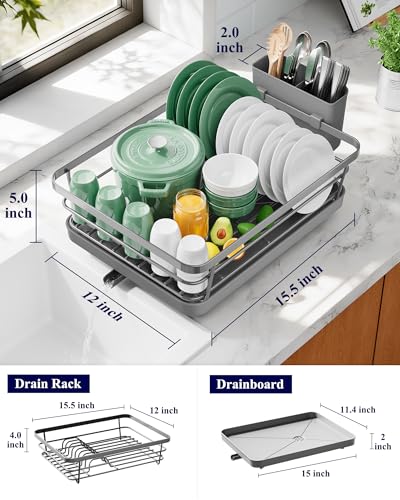 Dish Drying Rack for Kitchen Counter (Gray / 12''W x 15.5''L - 1 Tier)