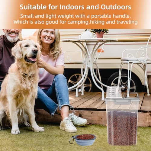 3-5Lbs/3Qt Dog Cat Food Storage Container With Foldable Bowl., Plastic Pet Food Dispenser for Small Animal Kibble/Pet Food/Bird Seed/Oatmeal/Rice/Flour/Brown Sugart/Cereals (Clear Grey) (Clear Grey / 3L-1pack)