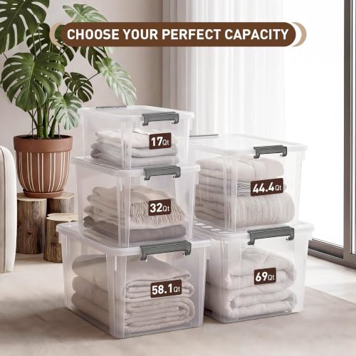 4 Pack 58.1 QT Clear Plastic Storage Bins with Latching Lids (Clear White / 4 PCS-58.1 QT)