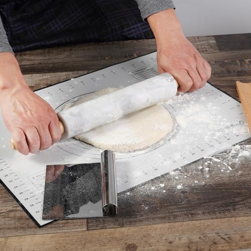 African Natural Marble Rolling Pin (White and Grey Marble with Pastry Mat)