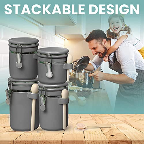 4 Piece Ceramic Kitchen Canisters Set (Grey)