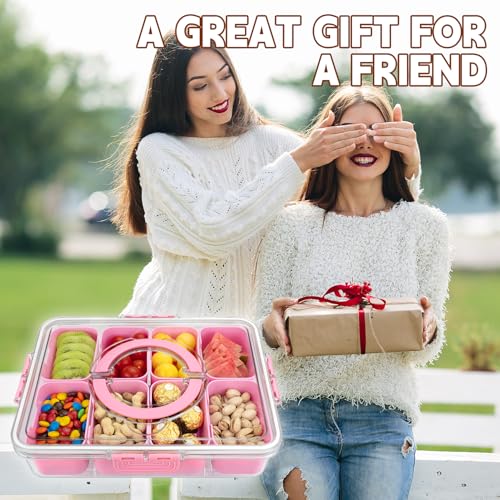 Divided Serving Tray with Lid and Handle (2pcs Serving Tray-pink)