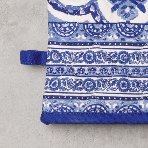 100% Cotton Oven Mitt & Pot Holder Set (014 - Melodie Bleue / 7.5" x 13" & 8" x 8" (Oven Mitt & Pot Holder))