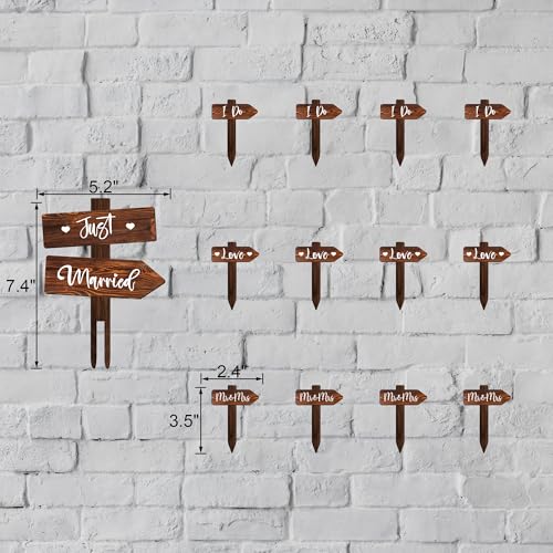 Rustic Wedding Cake Decoration Set Just Married Cake Topper & 12 PCS Wedding Cupcake Toppers in Wood (Set)