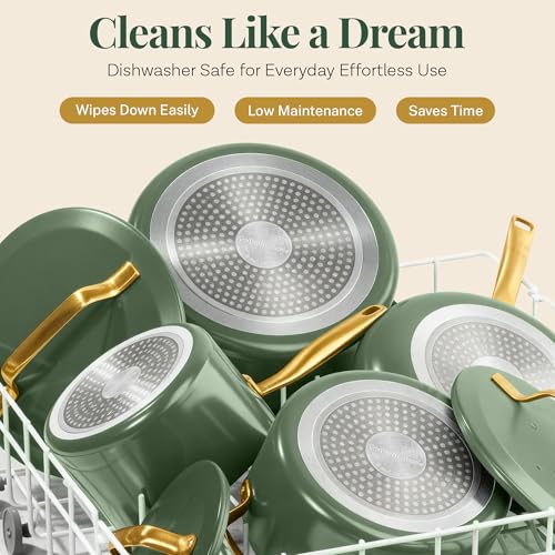 Modern 11 Pc Ceramic Cookware Set (Sage Green)