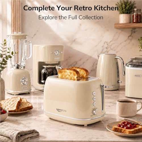 Toasters 2 Slice Retro Stainless Steel Toasters with Bagel (2 Slice / Beige)