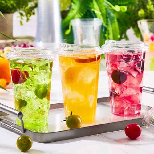 50 Pack 20 oz Clear Plastic Cups with Sip Lids (20oz 50Pack)