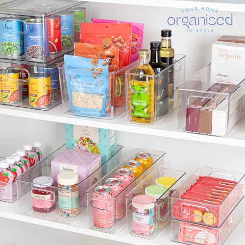Plastic Food Storage Clear Container Bin with Handles for Organizing Kitchen (16x8x5)
