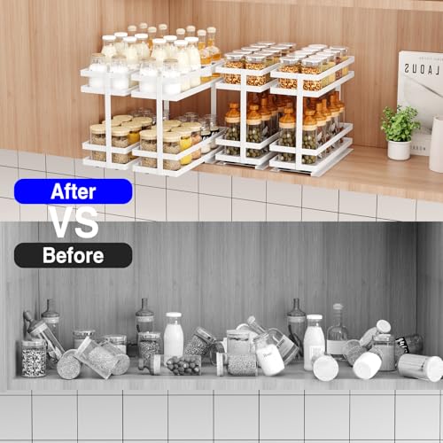 4 Pack Pull Out Spice Rack Organizer for Cabinet (White)