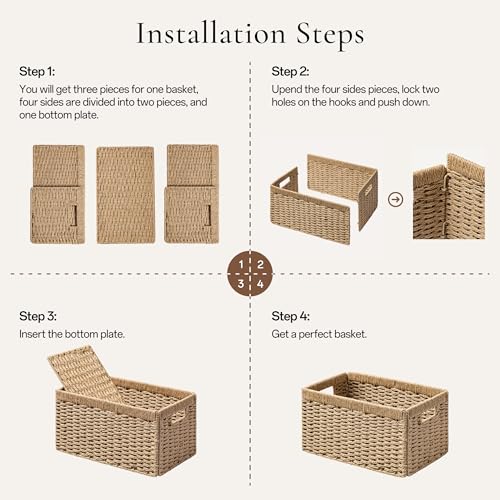 4 Pack Wicker Basket (Rectangular- 4pack 13.4"×8.3"×7.1" / Natural)