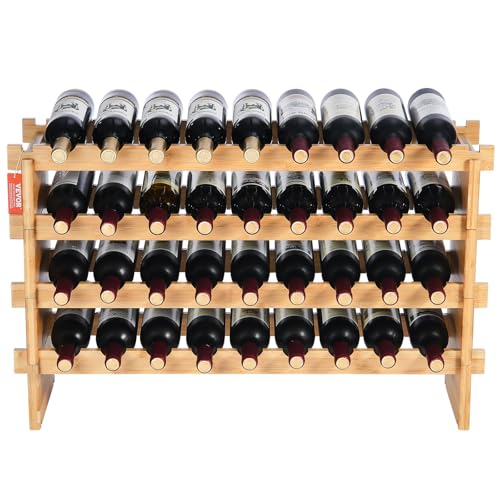 36 Bottle Stackable Modular Wine Rack (Original Wooden Colour / 4-Tier 36 Bottles)