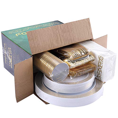 175 Pieces Gold Dinnerware Set for 25 Guests (175Pack Gold Dinnerware Set)