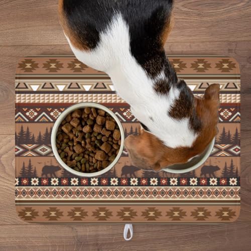 Rustic Bear Deer Dish Drying Mat Boho Ethnic Drainer Rack Pad 18x24 Inch Microfiber Absorbent Dish Sink Mat for Counter Kitchen Tableware (Rustic Bear Deer / 18x24 inch)