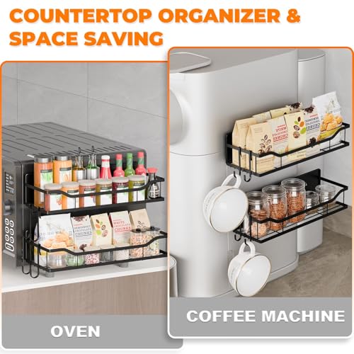 5 Pack Multifunctional Magnetic Shelves for Refrigerator Spice Rack & Washing Machine Organize (Flat style, Black)