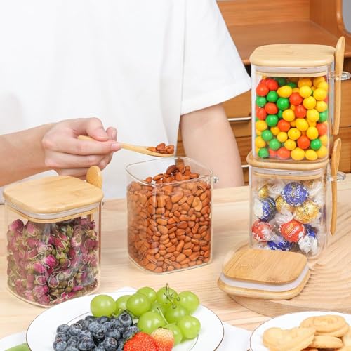 Glass Container with Spoon & Lid 0.8 Qt (4 Count)