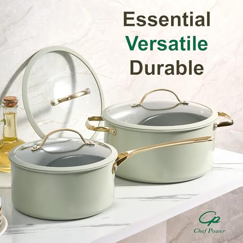 Ceramic Cookware Sets (Sage Green / 10 Pcs Set)