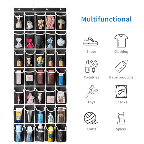 35 Pockets Over the Door Shoe Organizer (Black - 35 Pockets)