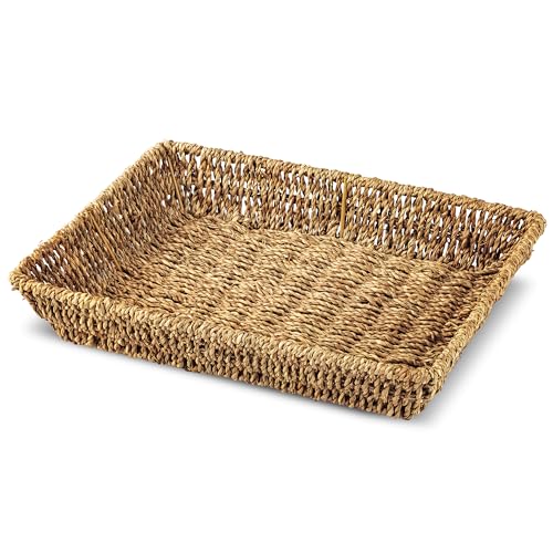 Seagrass Natural Woven Basket 13" X 9.5" X 2" Shelf Basket
