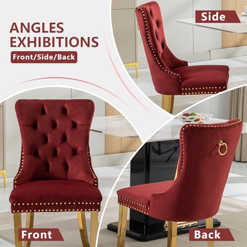 Wine Red Velvet Dining Chairs Set of 4 (Burgundy Red)