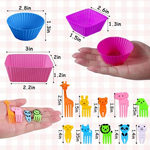 60 Pcs Silicone Lunch Box Dividers with Animal Food Picks (Multicolor-60pcs)