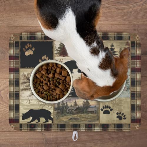 Black Bear Dish Drying Mat Forest Cabin Decorative Dishes Pad 18x24 Inch Absorbent Fast Dry Dish Drainer Rack Mats for Kitchen Counter Sink (Black Bear / 18x24 inch)