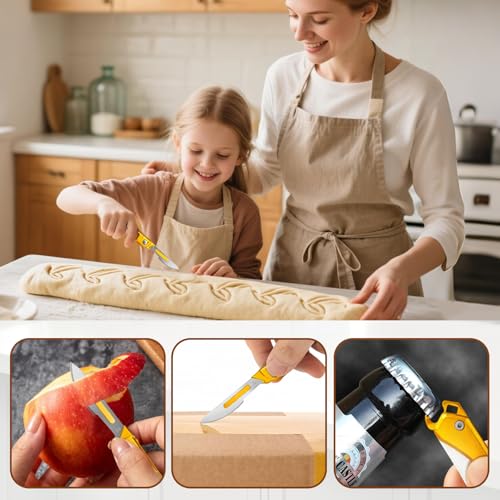 2pcs Folding Bread Lame Dough Scoring Tool with 40 Razor Blades (Gold/Gray)