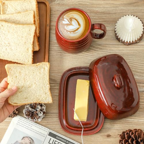 Butter Dish with Lid for Countertop (Red)