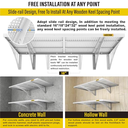 2 Pack 2x3ft Adjustable Garage Wall Shelving 560lbs Load Capacity Heavy Duty Wall Mounted Storage Shelf Metal Floating Shelves for Garage (2pack-2x3ft / White)