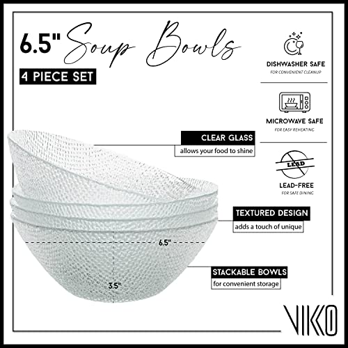 Elegant Textured Glass Salad Bowls (4 Count)