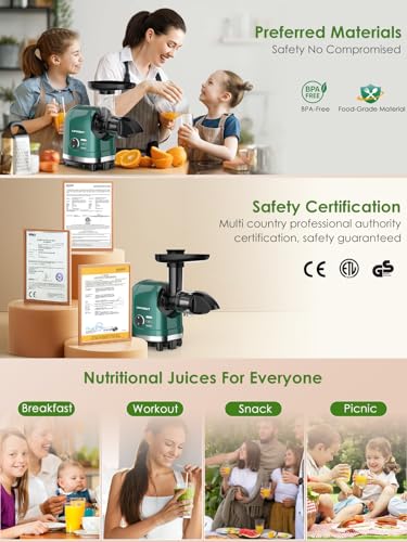 Cold Press Juicer Machine Slow Masticating Extractor for Celery Wheatgrass Spinach Ginger Cucumber Kale (Green)