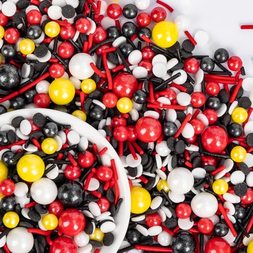 Edible Black White Red Yellow Pearls Jimmies Round Confetti Sprinkles (Mouse House)