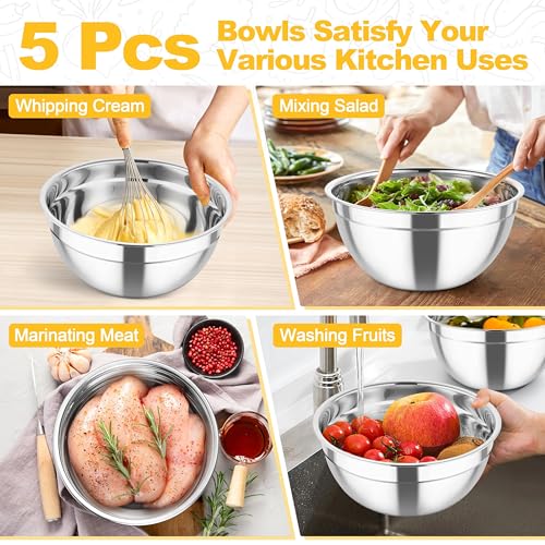 Mixing Bowls Stainless Steel Salad Serving Bowl with Clear Lids (5 Count)