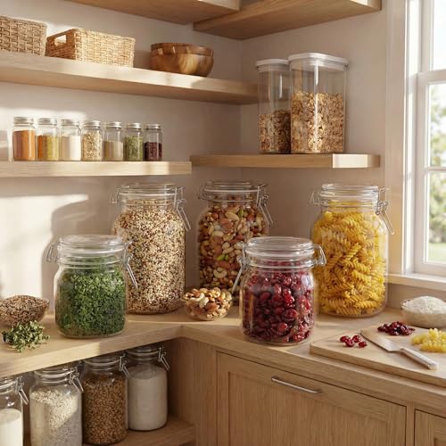 32 oz Round Glass Jars with Airtight Lids (32 floz Set-4Pack)