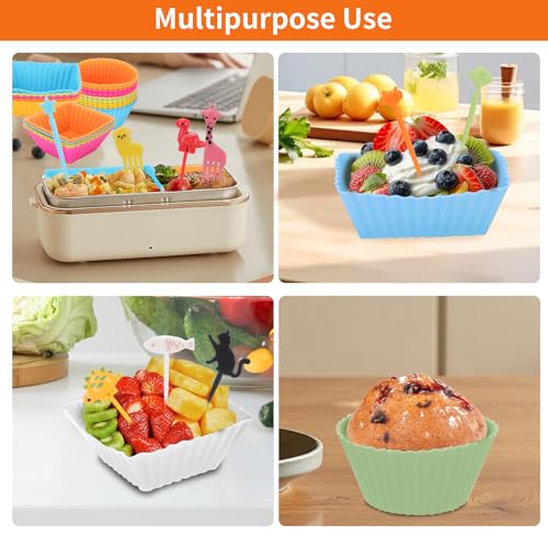 60PCS Silicone Lunch Box Dividers (Soft Color(20 Liners + 40 Picks))