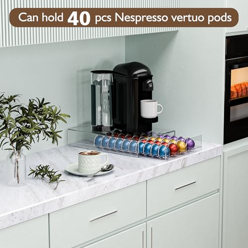 Acrylic Coffee Pod Organizer for Nespresso Vertuo Pod Holder 40 Pods Clear Vertuo Pod Storage Drawer (Clear)